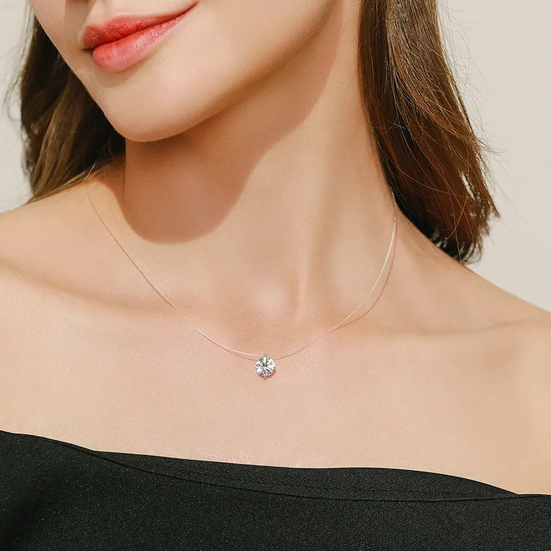 Lovely Invisible Necklace Sterling Silver & Cubic Zirconium - Or'Aliya Bijoux